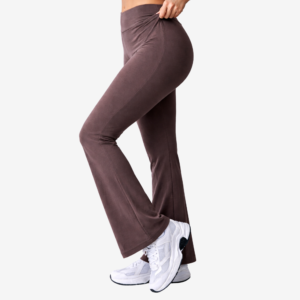 Women’s flared leggings in brown high-waisted stretch fabric